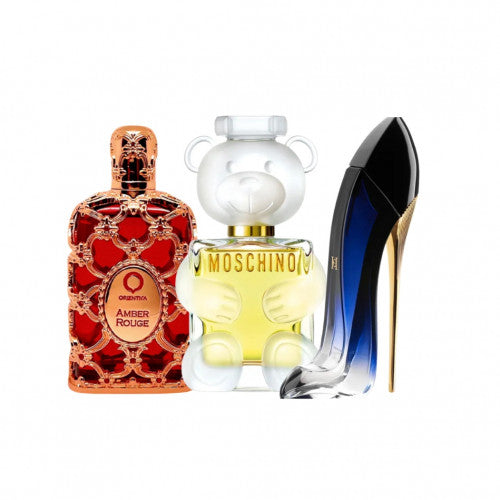 🔥 COMBO 3 PERFUMES — DAMA ELEGANTE Y SEDUCTORA 🔥 Orientica Rouge + Moschino Toy + Good Girl