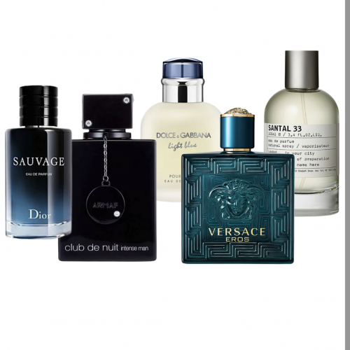 🔥 COMBO 5 PERFUMES — HOMBRE ELEGANTE Y SEGURO 🔥 Santal 33 + Club + Eros + Light Blue Men + Sauvage