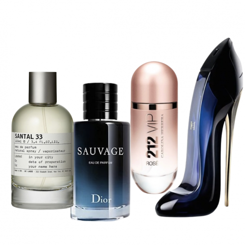 🔥 COMBO 4 PERFUMES — SOFISTICACIÓN Y PRESENCIA 🔥 Good Girl + 212 VIP Rosé + Santal 33 + Sauvage