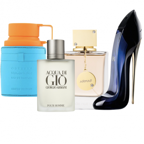 🔥 COMBO 4 PERFUMES — PARA ÉL Y PARA ELLA 🔥 Mandarin + Acqua di Gio + Good Girl + Club Mujer