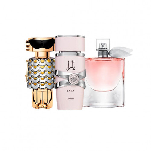 🔥 COMBO 3 PERFUMES — DAMA GLAMUROSA 🔥 Fame + Yara Lattafa + Vie Bella