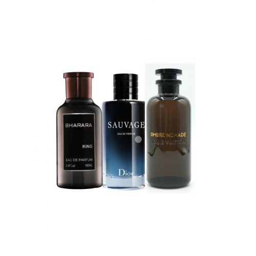 🔥 COMBO 3 PERFUMES — PODER Y SOFISTICACIÓN 🔥 Sauvage + Bharara + Nomada