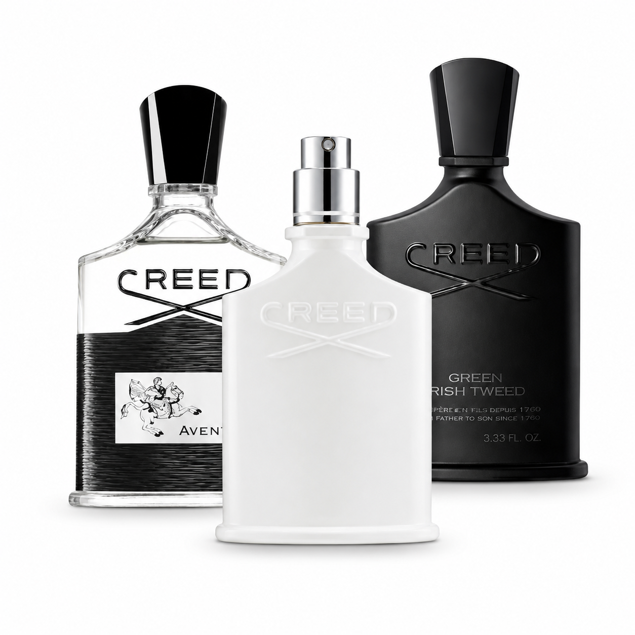 🔥 COMBO 3 PERFUMES — CREED ELEGANCIA MASCULINA 🔥 Creed Aventus + Creed Silver + Green Irish