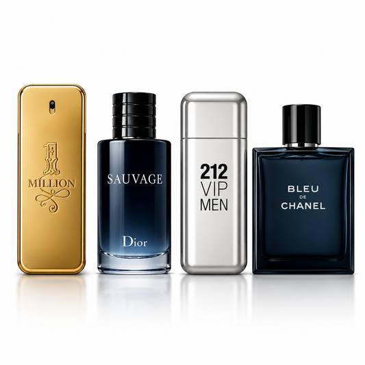 🔥 COMBO 4 PERFUMES — HOMBRE DE ALTO IMPACTO 🔥 Sauvage + One Million + 212 VIP Men + Bleu Chanel