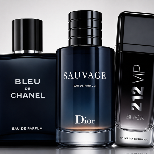 🔥 COMBO 3 PERFUMES — HOMBRE OSCURO Y ELEGANTE 🔥 212 Black + Sauvage + Bleu Chanel